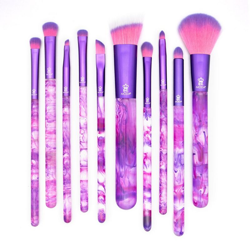 MODA Brush Purple Smoke Show 10pc Makeup Brush Bundle - Includes Angle Blender, Triad Eye, Flat Smudger, and Angle Liner Brushes