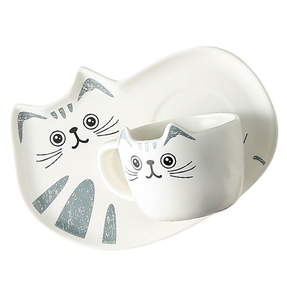 1 Set Ceramic Mug Cup Adorable Cat Design Water Cup Saucer for Home Office
