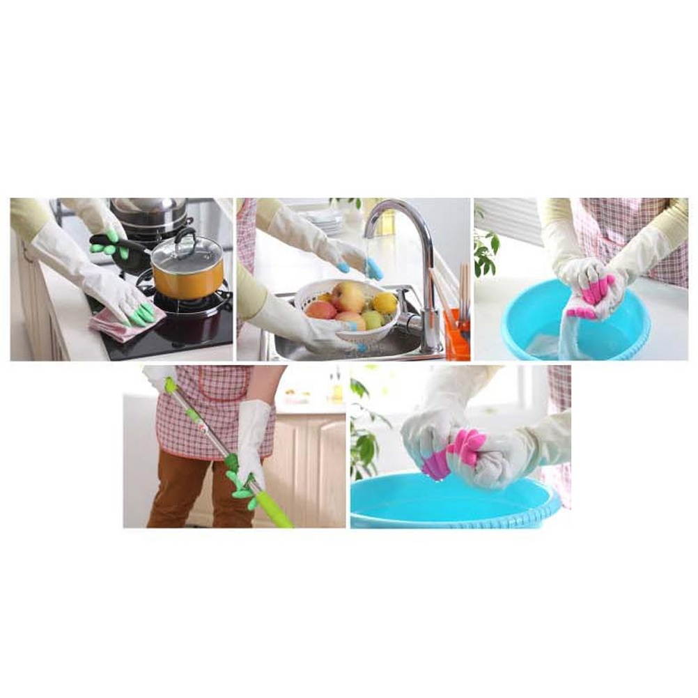 3 Pair Kitchen Rubber Cleaning Gloves Reusable Household Anti-skid Waterproof Oilproof Dishwashing Latex Gloves Size  (Sky-blue)