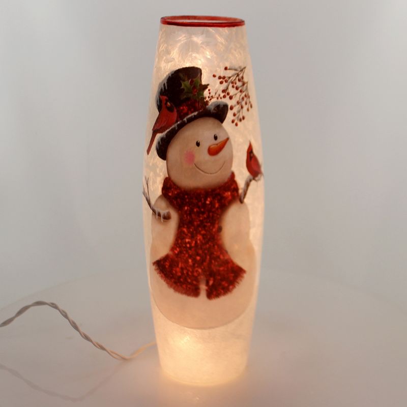 Stony Creek 11.75" Christmas Large Pre-Lit Vase Snowman Cardinal  -  Novelty Sculpture Lights