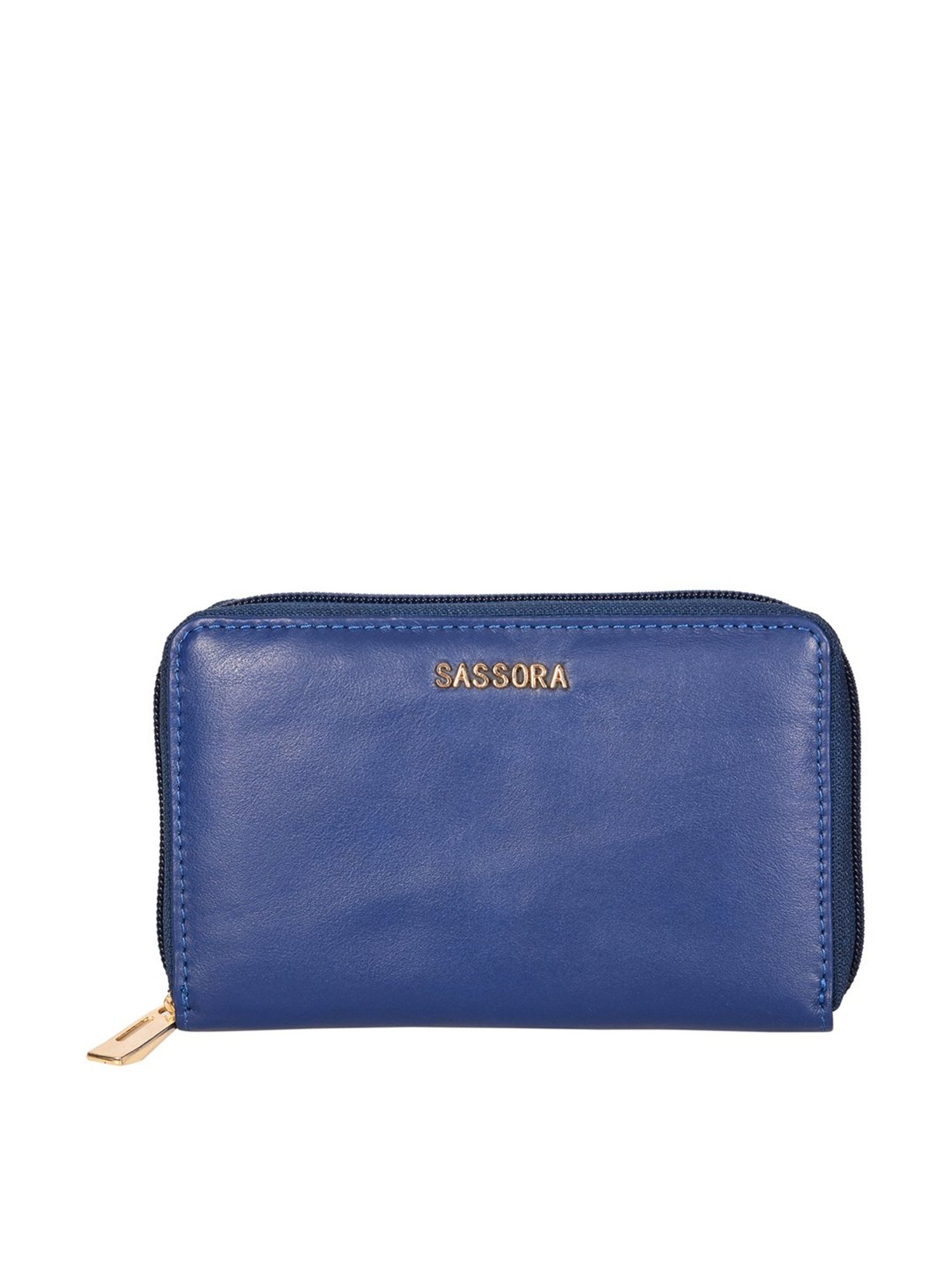 SASSORA Blue Solid Rfid Zip Around Wallet for Women