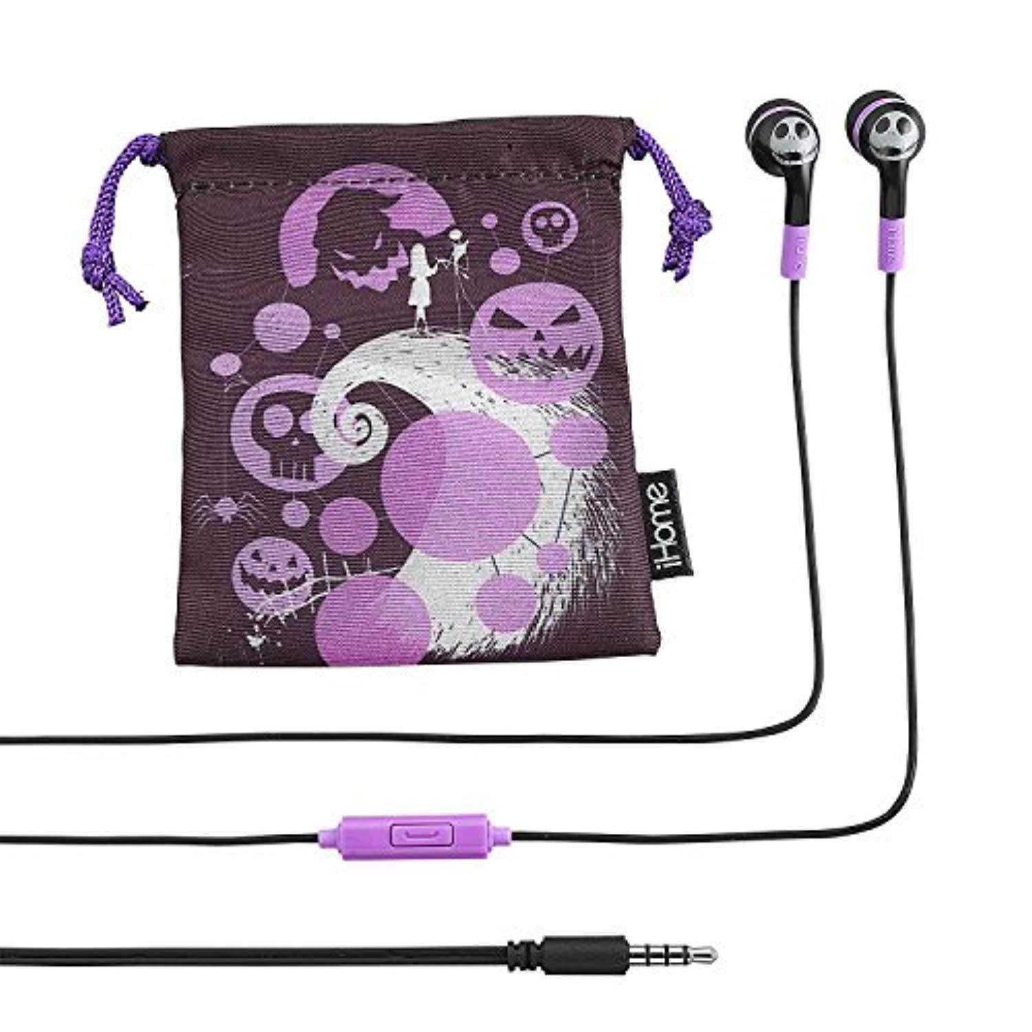 nightmare before christmas noise isolating earbuds with built in microphone and pouch