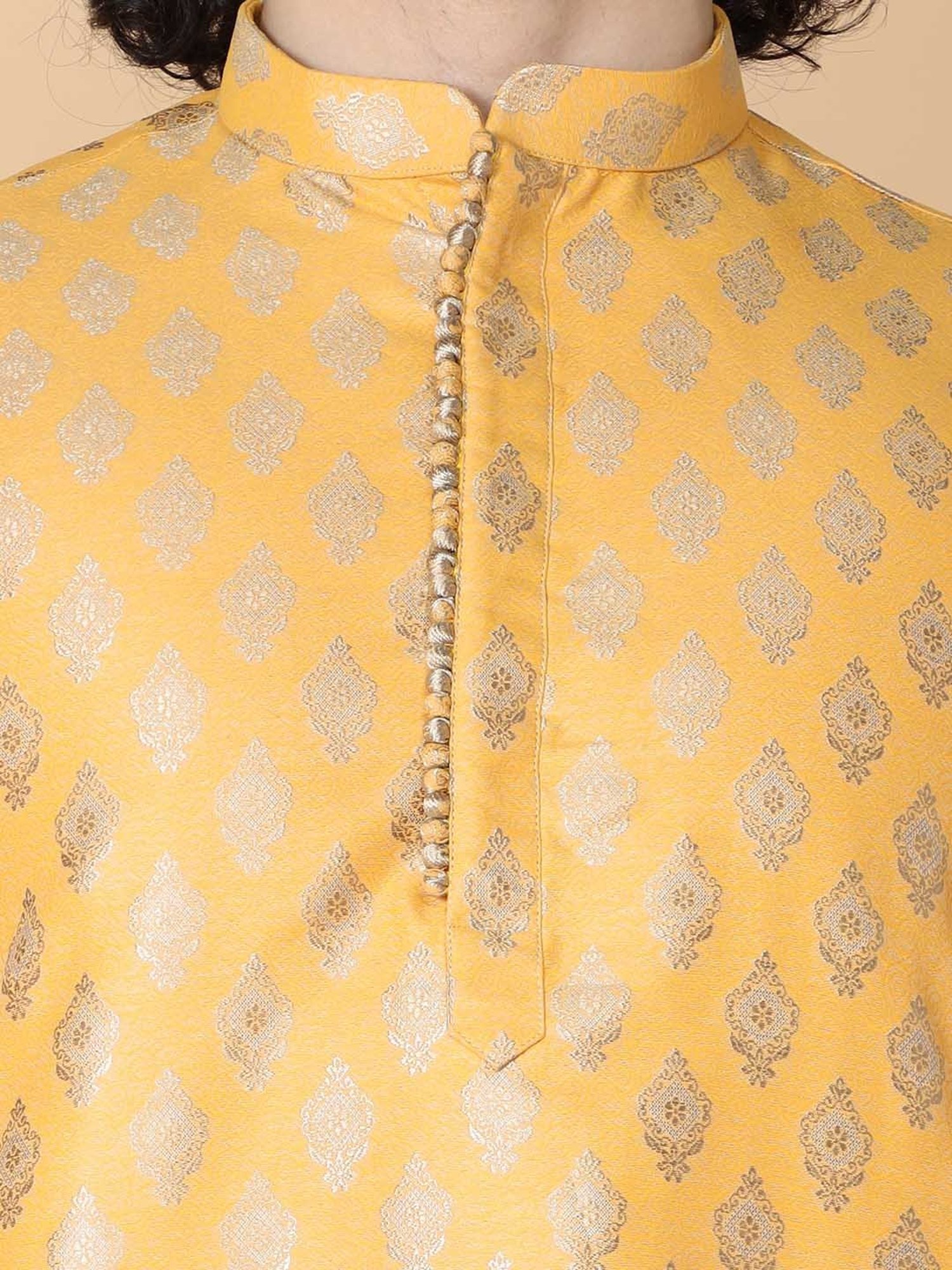 TABARD Mustard & Beige Regular Fit Kurta & Pyjamas Set