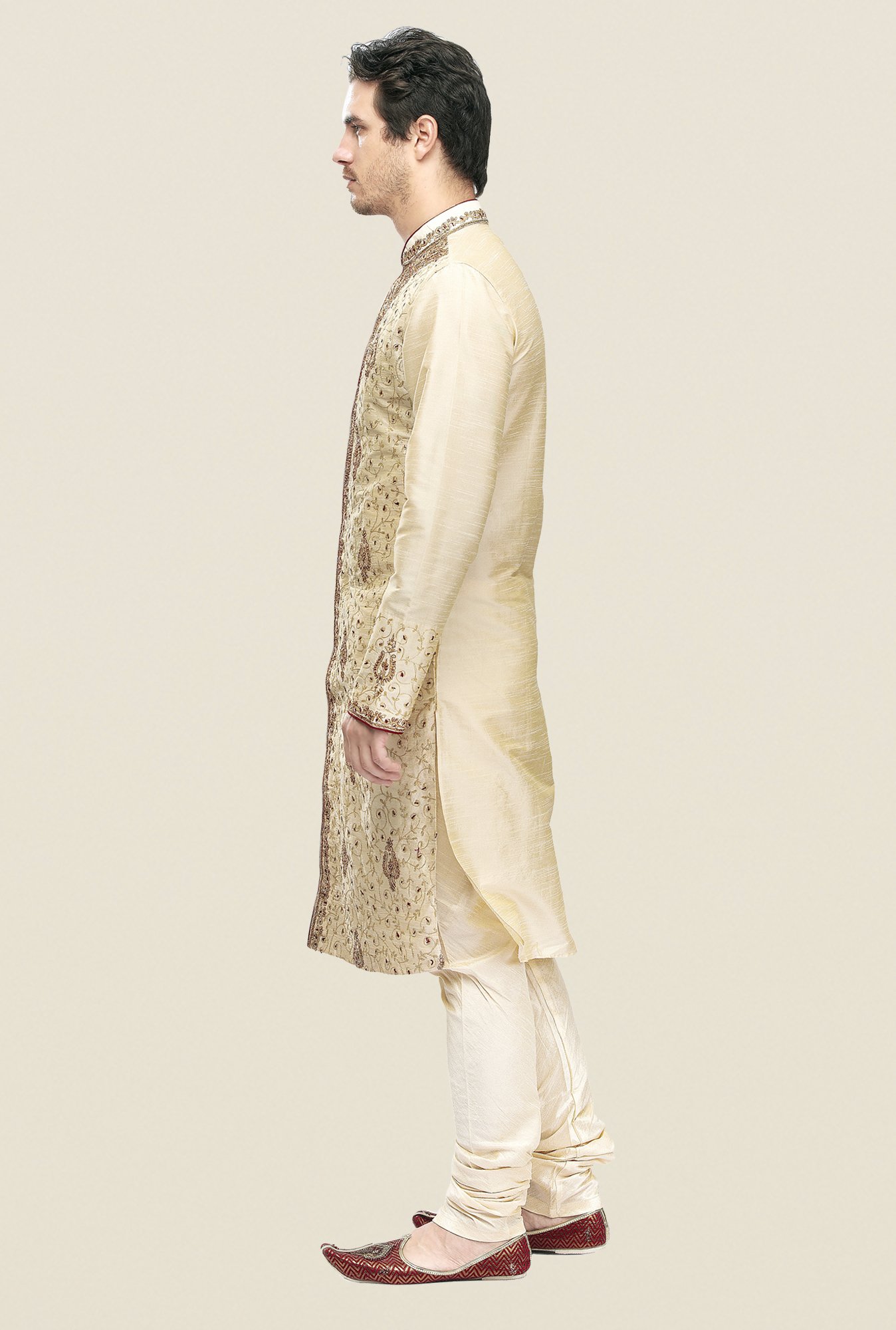 Manyavar Beige Embroidered Kurta & Chudidar Set