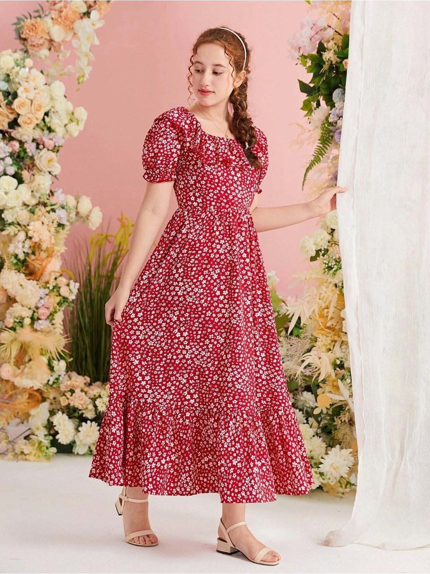 Bolly Lounge Girls Ruby Red Floral Dress