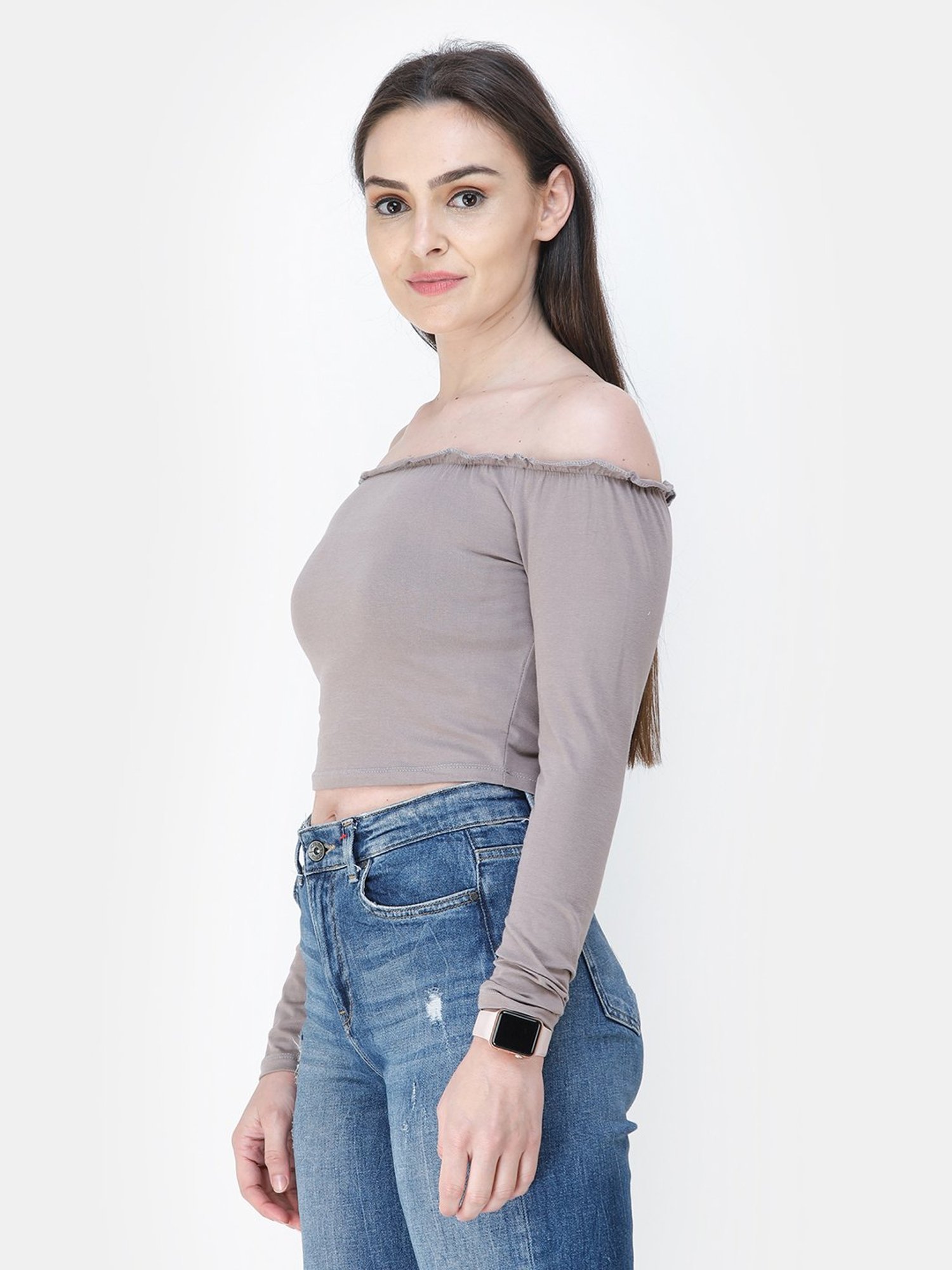 Cation Dark Beige Crop Top