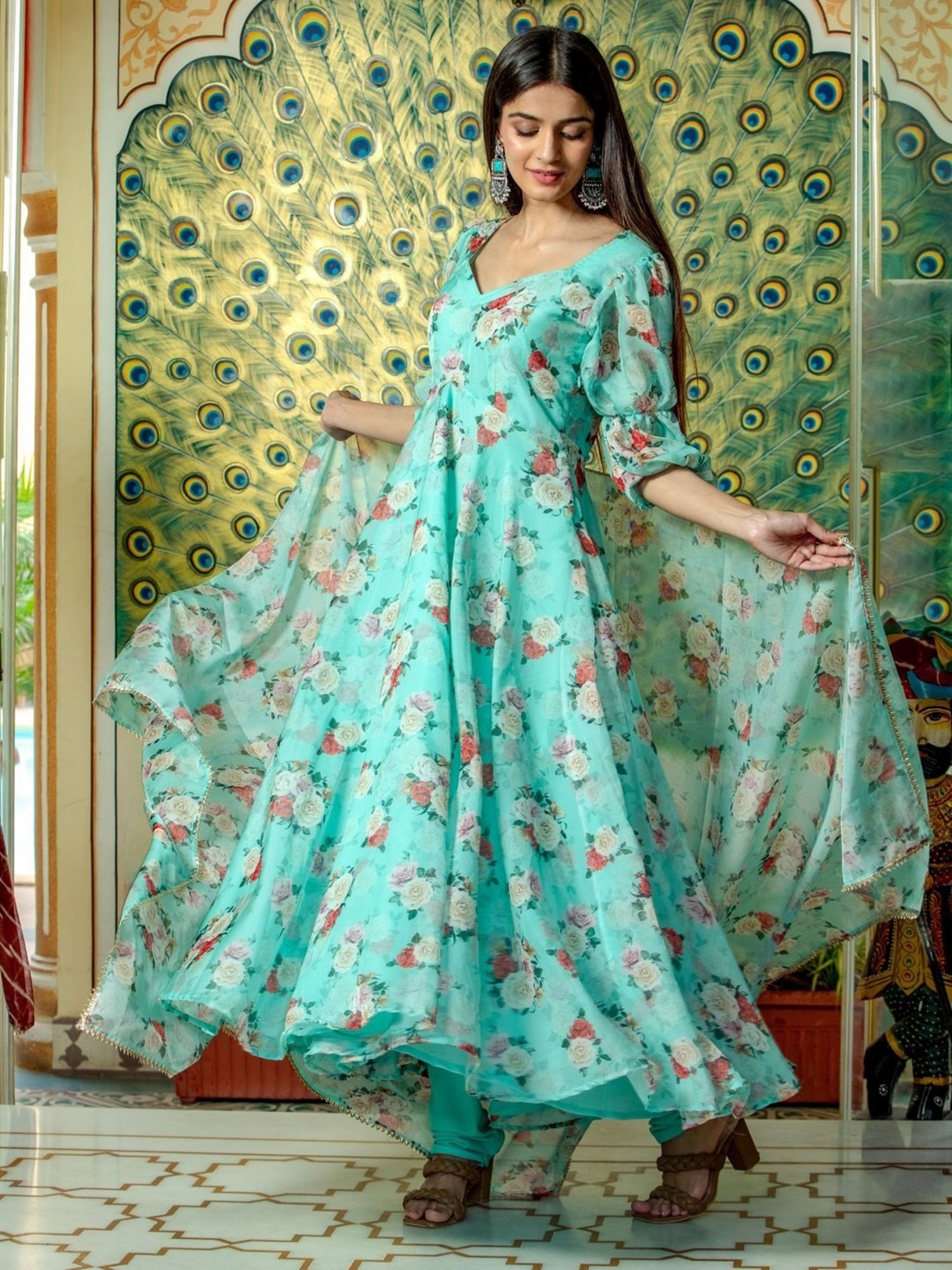 HOUSE OF JAMOTI Blue Printed Kurta Pant Set With Dupatta