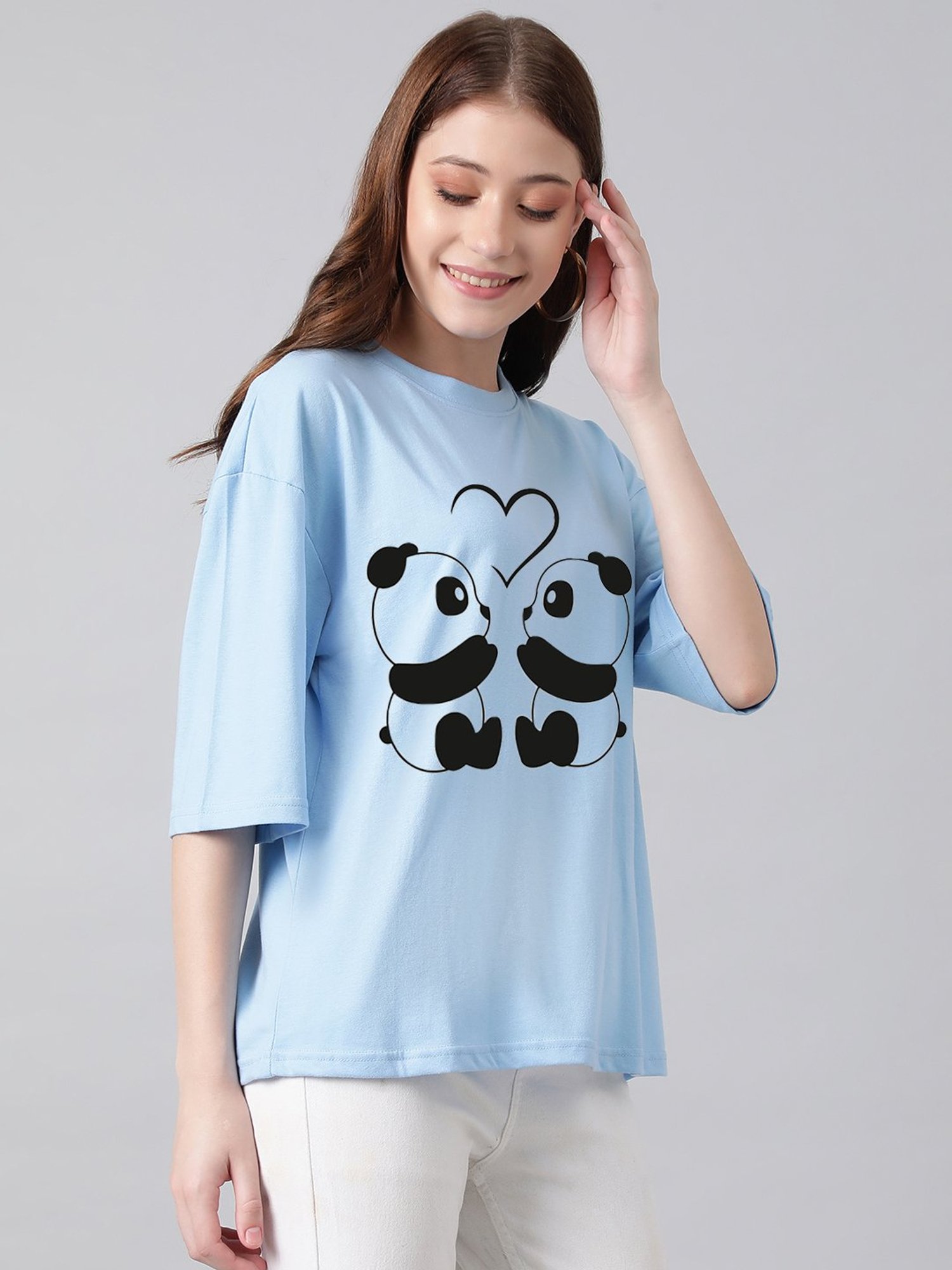 Kotty Light blue Printed Oversized T-Shirt