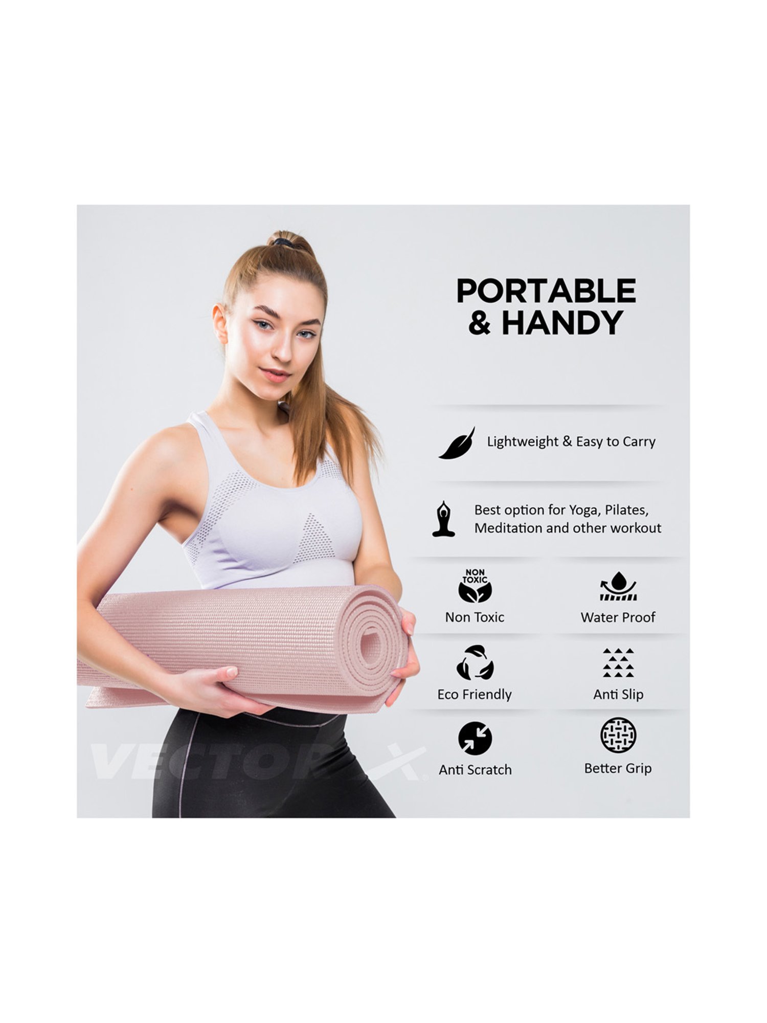 Vector X Non-Toxic Phthalate Free Yoga Matt (Pink) Size - 6MM
