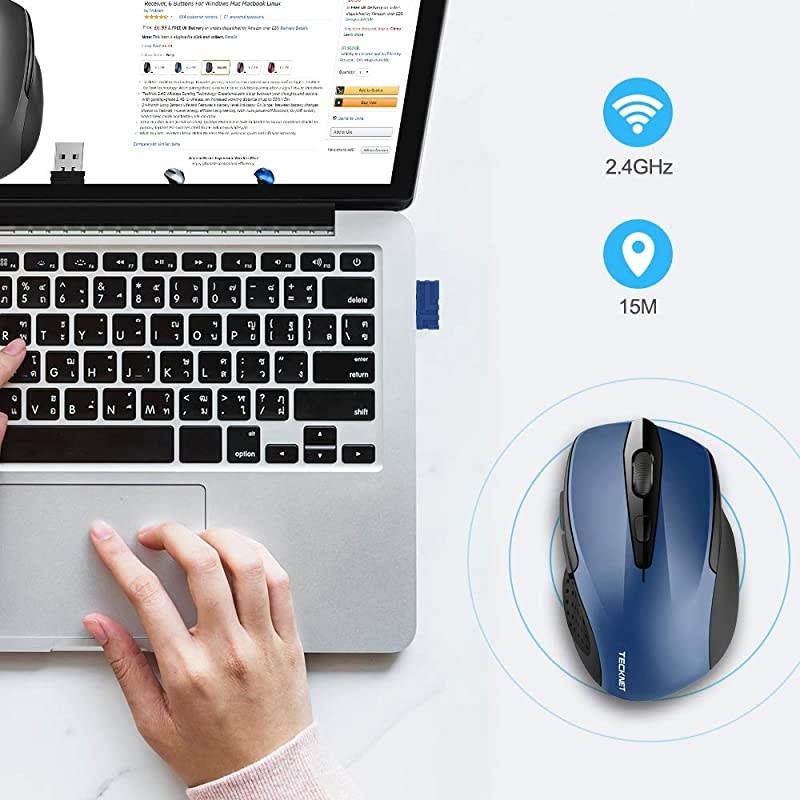 Pro 2.4G Ergonomic Wireless Optical Mouse with USB Nano Receiver for Laptop,PC,Computer,Chromebook,Notebook,6 Buttons,24 Months Battery Life, 2600 DPI, 5 Adjustment Levels