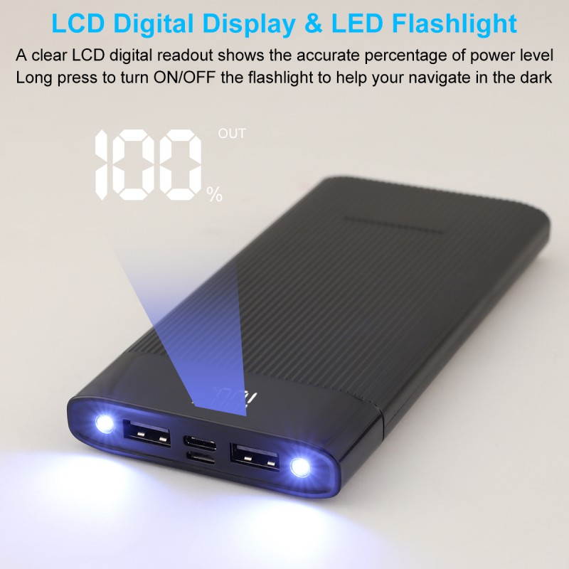 Power Bank 50,000mAh Portable Charger Backup Battery Pack With Dual USB Smart Charge & Flashlight For IPhone/Samsung/and More