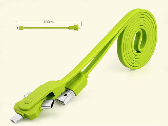 3in1 Rotation Adapter USB Charger Cable (Lightning/Micro USB/Type C USB3.1) for iPhone 7 6 5, Samsung, LG, XiaoMi, Huawei Android Phones and Tablets - Green
