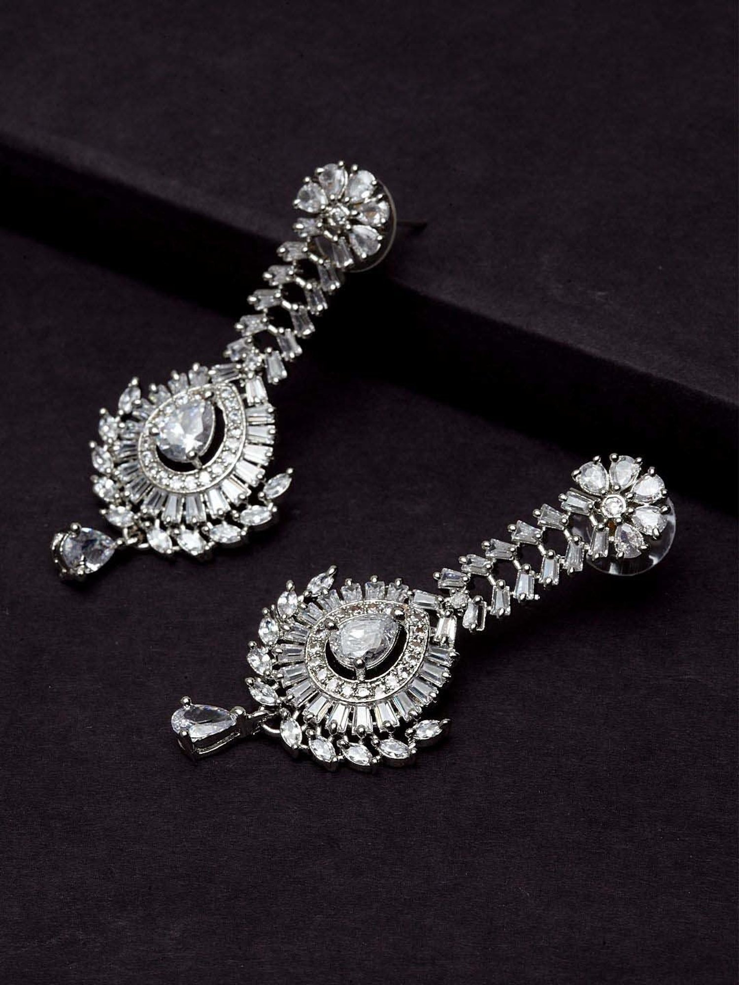 Panash Silver Rhodium-plated American Diamon Studded Dangler Earrings