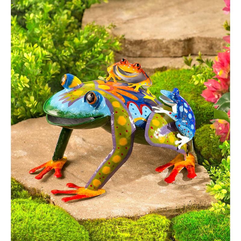 Wind & Weather Metal Mama and Baby Frogs Colorful Metal Sculpture
