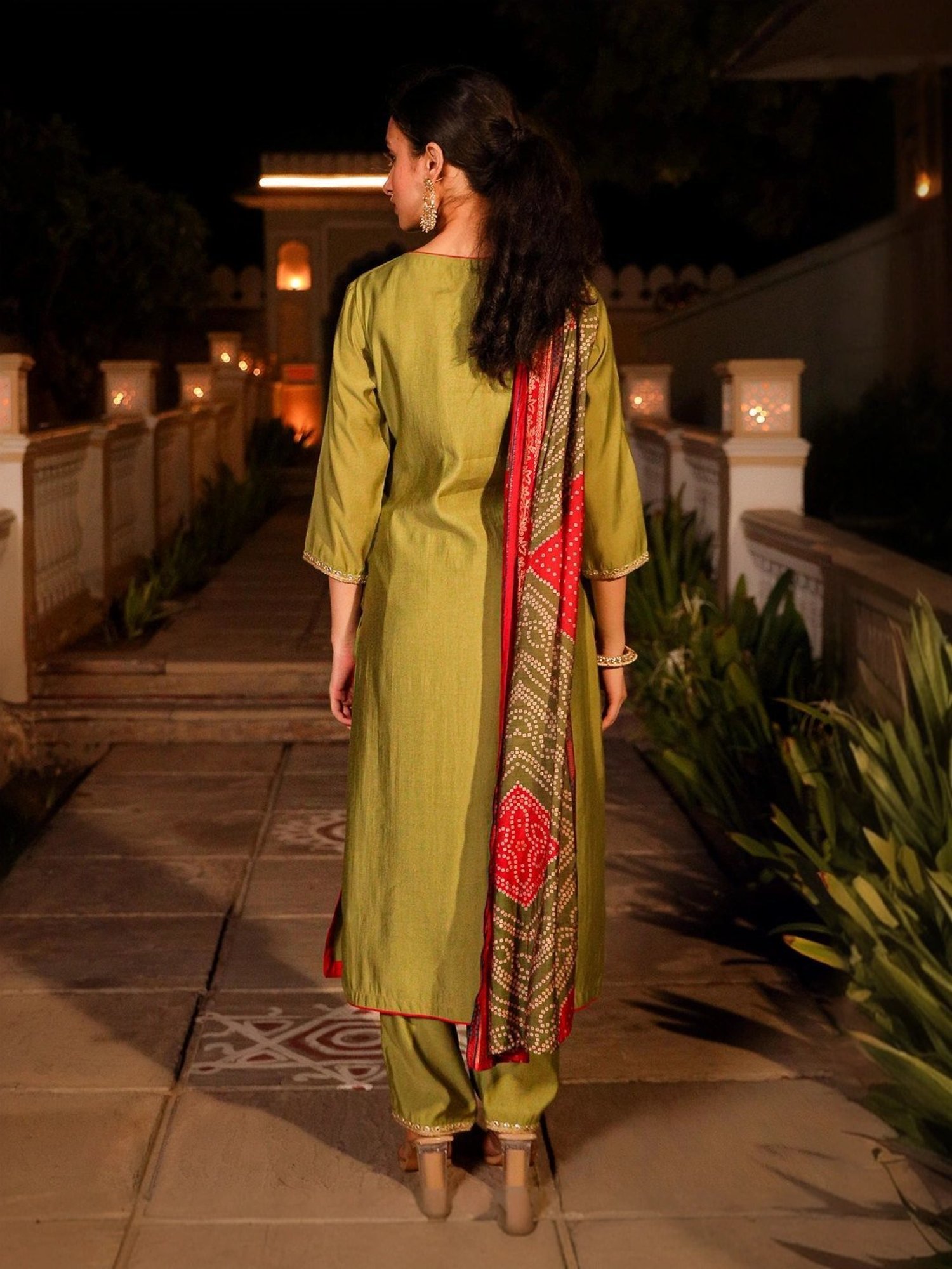 Juniper Green Embroidered Kurta Pant Set With Dupatta