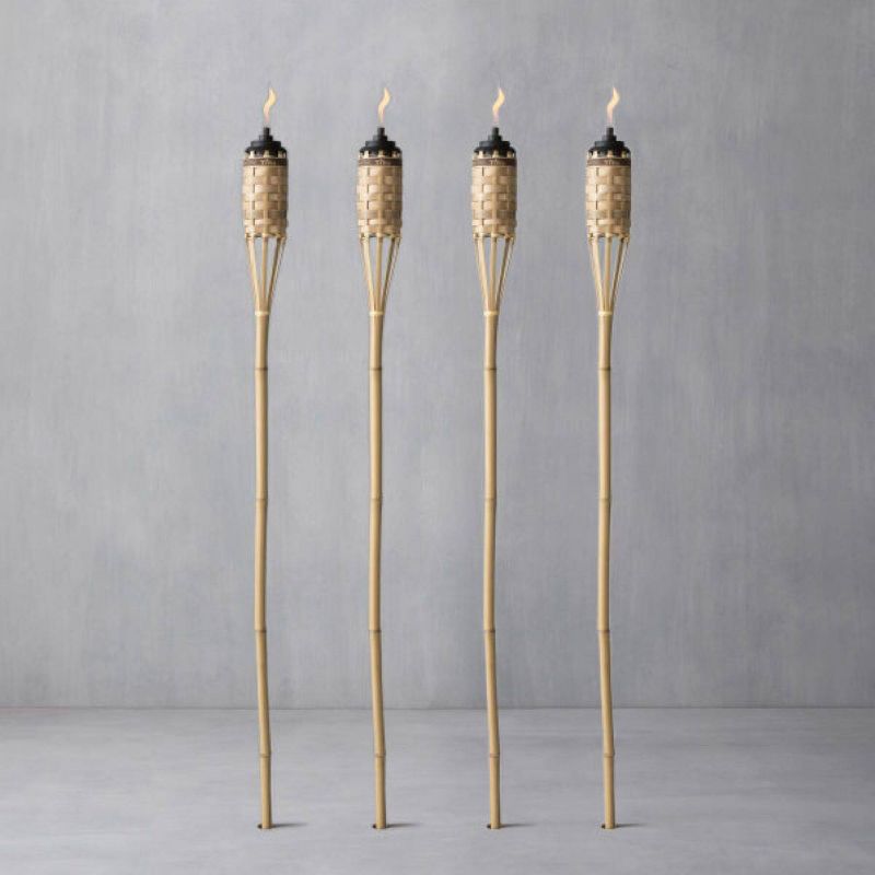 4pk BARBADOS Easy Pour 57" Bamboo Classic Patio Torch Mixed Material Brown - TIKI