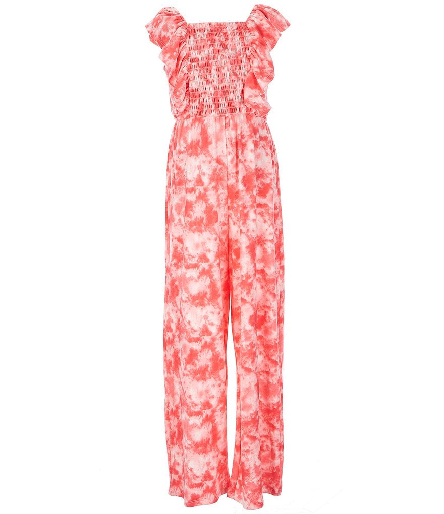 Xtraordinary Big Girls 7-16 Flutter-Sleeve Smocked Tie-Dye Jumpsuit