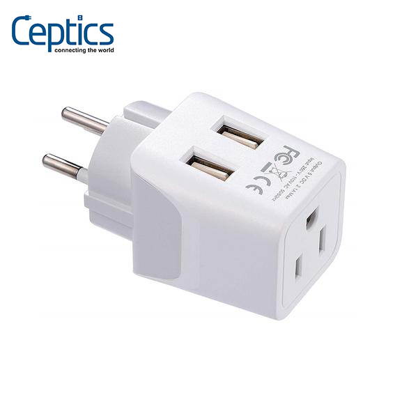 Ceptics Israel, Palestine Travel Adapter Plug with Dual USB - USA Input - Type H - Ultra Compact - Perfect for Cell Phones, Laptops, Camera Chargers (CTU-14)