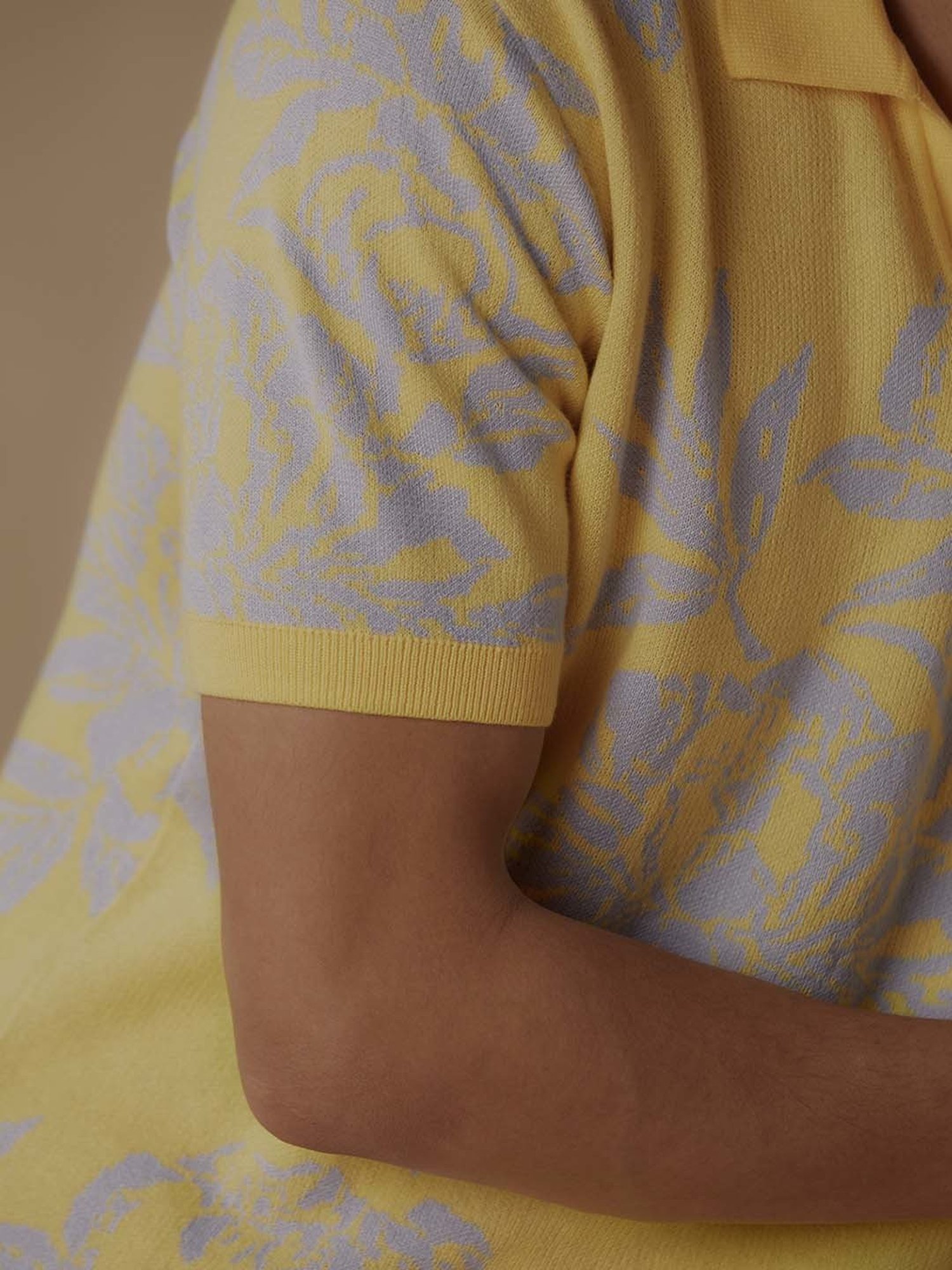 ANDAMEN Yellow Regular Fit Printed Cotton Polo T-Shirt