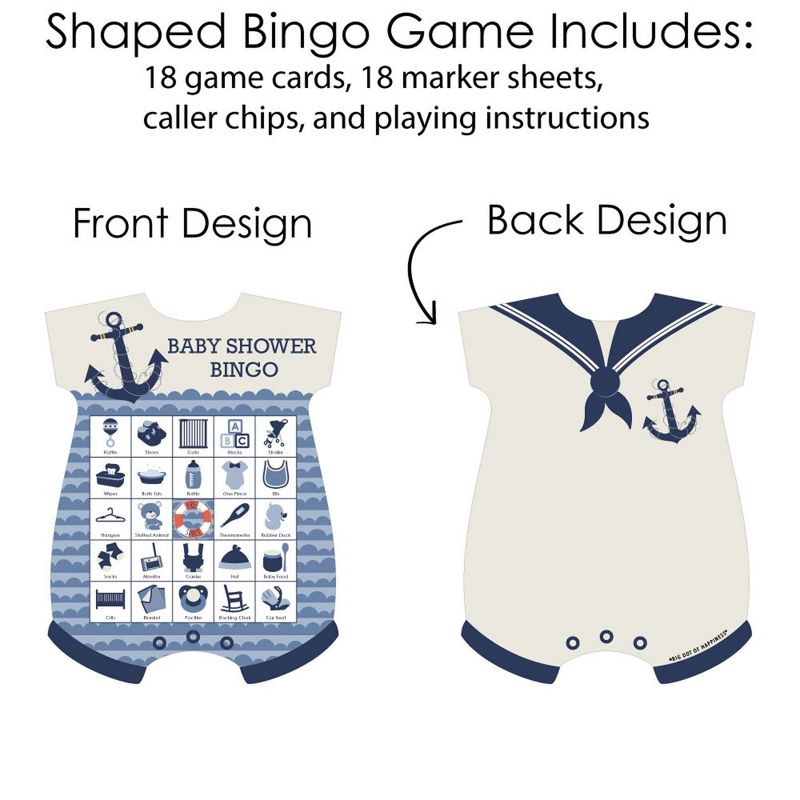 Big Dot of Happiness Ahoy - Nautical - Picture Bingo Cards and Markers - Baby Shower Shaped Bingo Game - Set of 18