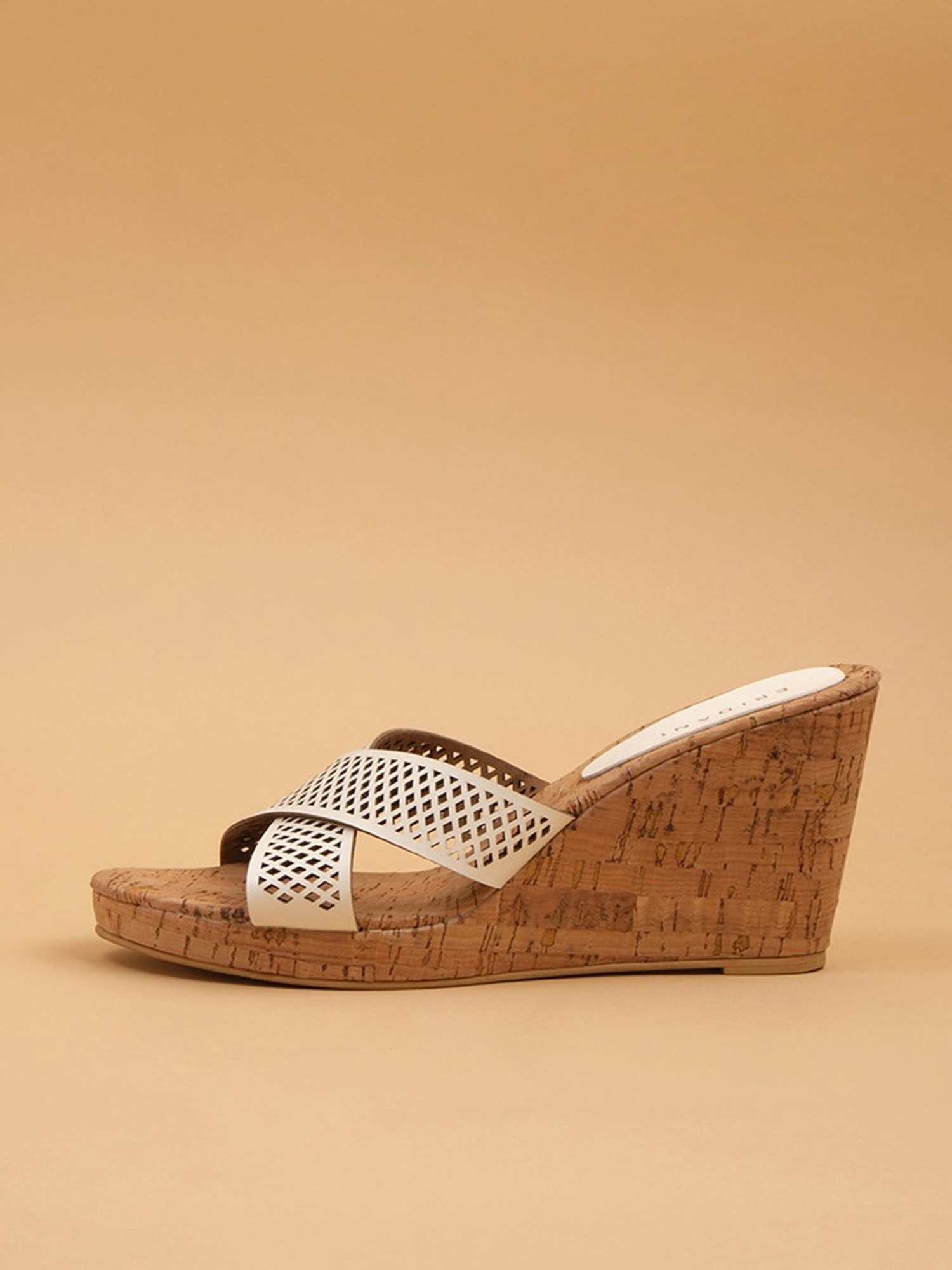 Eridani Women's Lydia White Cross Strap Wedges