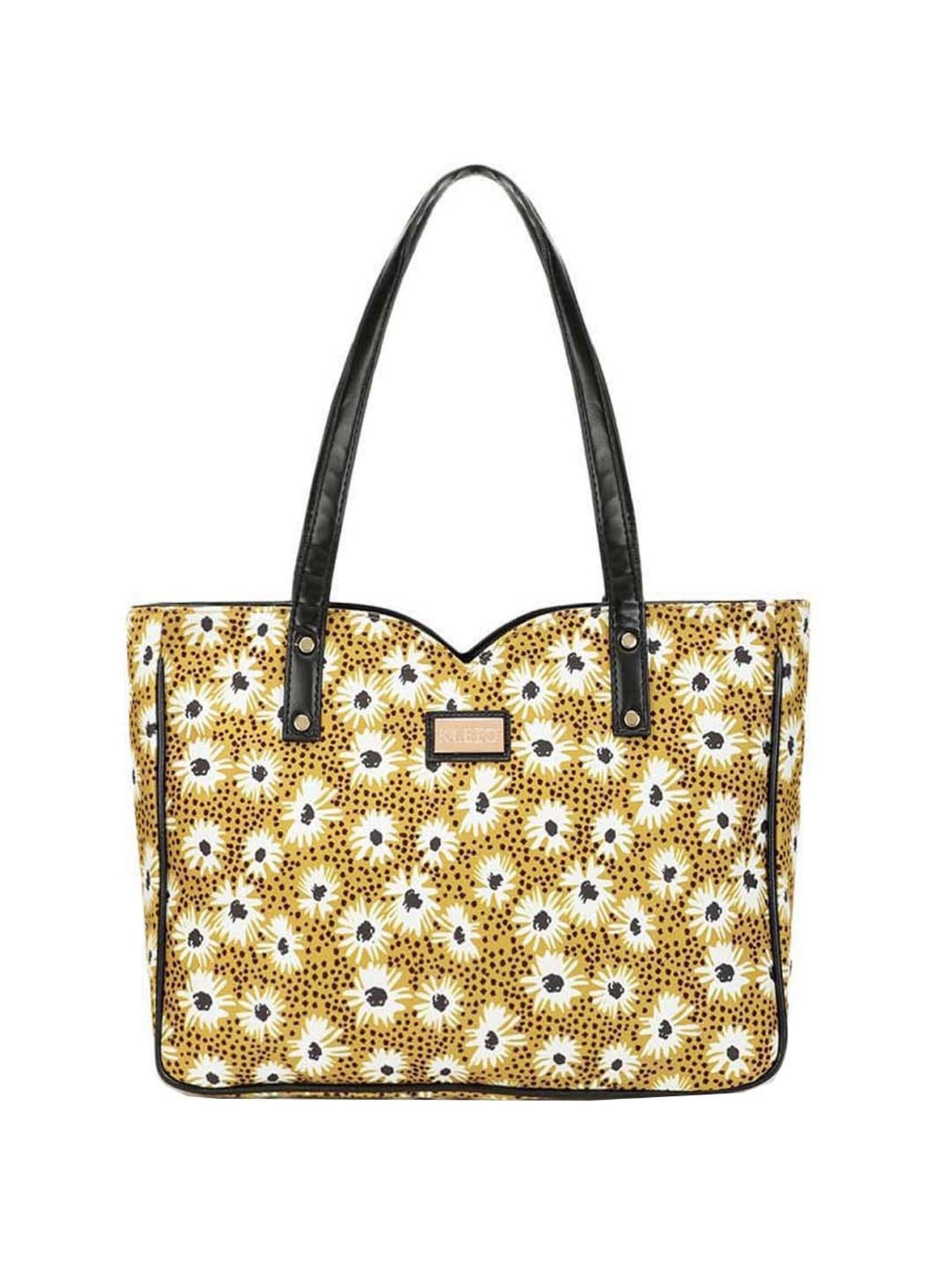 KLEIO Yellow Printed Medium Tote Handbag
