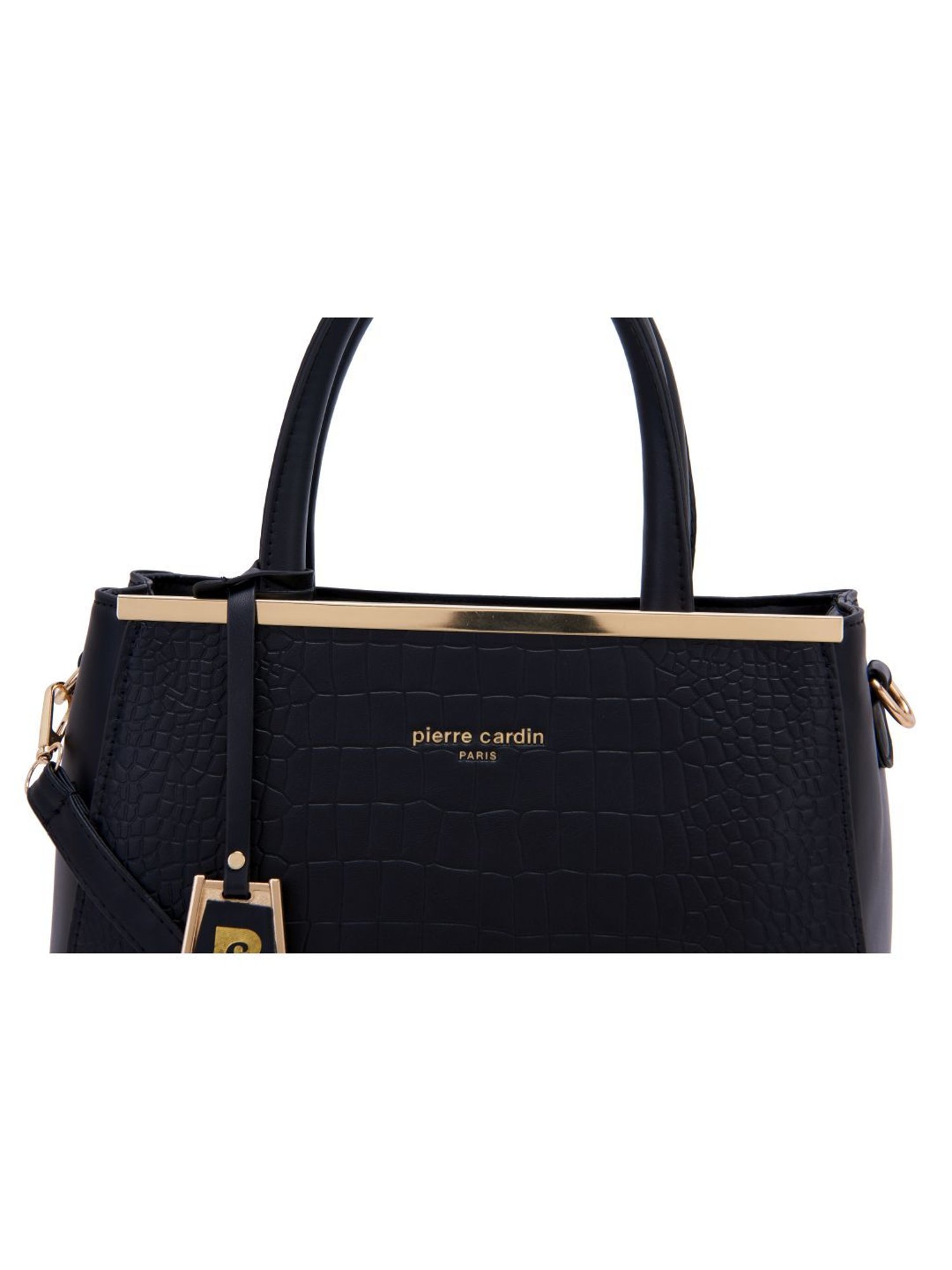 Pierre Cardin Black Solid Satchel Handbag