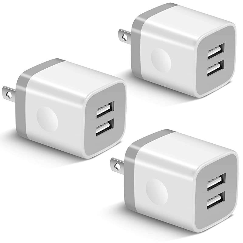 USB Wall Charger  3Pack 21A5V Dual Port USB Plug Power Adapter Charging Block Cube Compatible with iPhone 11 Pro Max XRXSX 876 Plus Samsung Moto Kindle Android Phone White