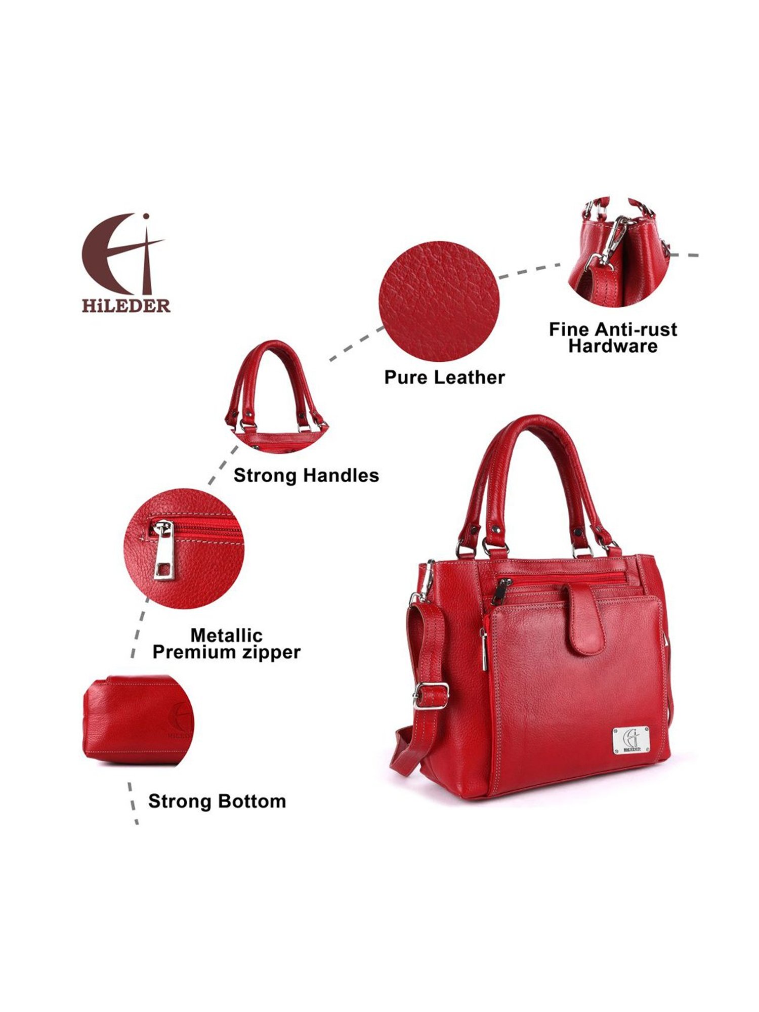 HiLEDER Red Solid Medium Handbag