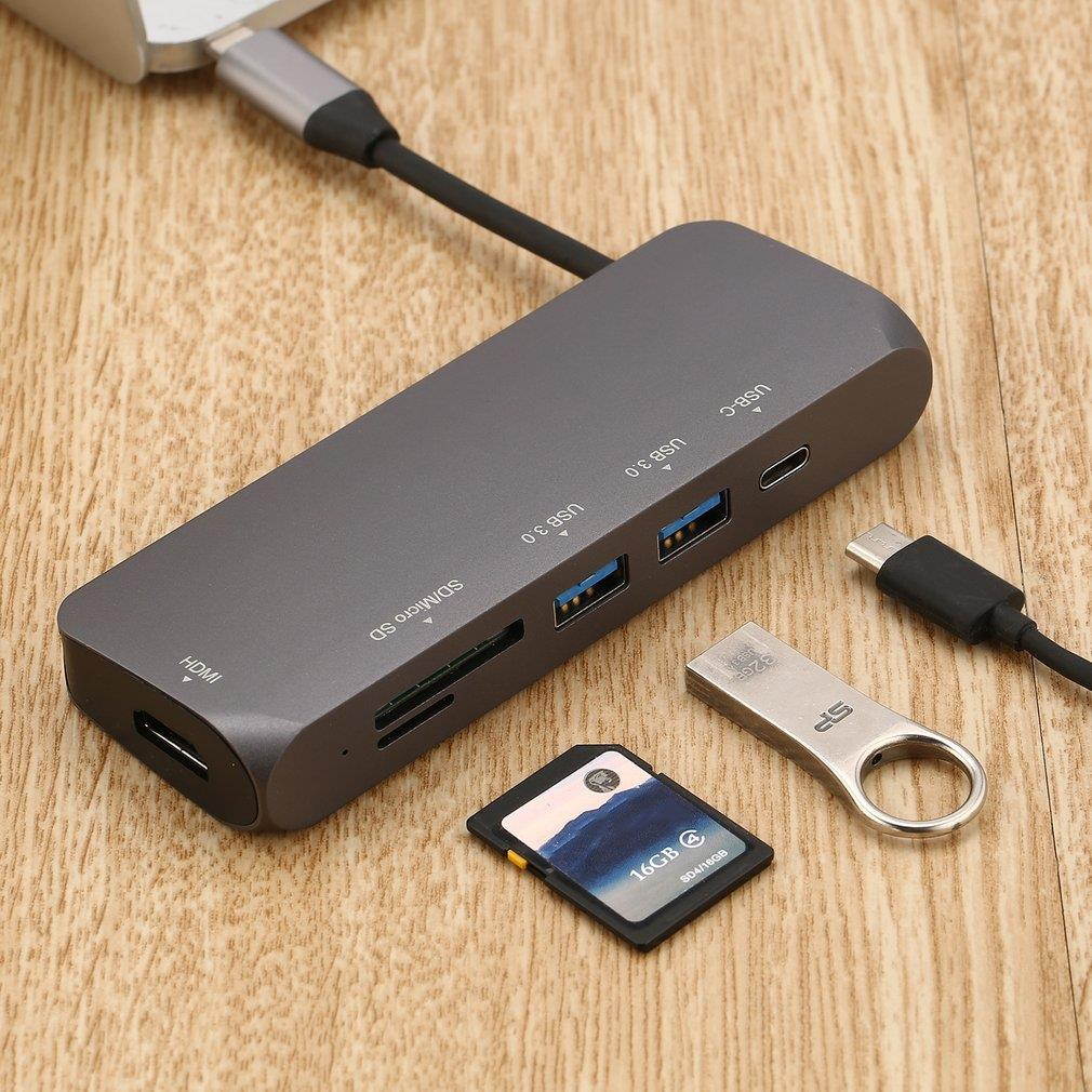 6-in-1 USB-C Dock USB 3.1 Type-c Multi-ports Hubs 4K Adapter with Hidden Cable