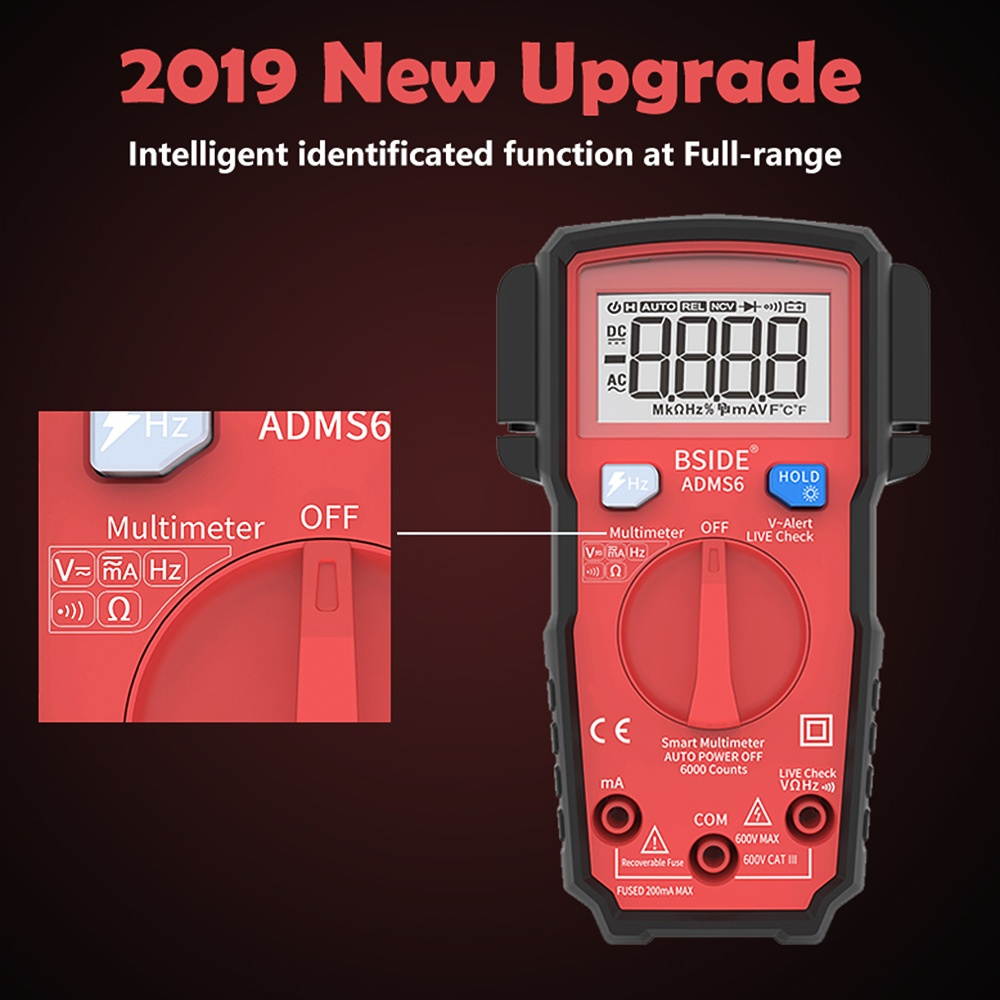 BSIDE Digital Multimeter 6000 Counts LCD Display True RMS Mini Universal Meter DMM Tester Auto-ranging Smart Multimeter Measure AC/DC Voltage Current Resistance Frequency