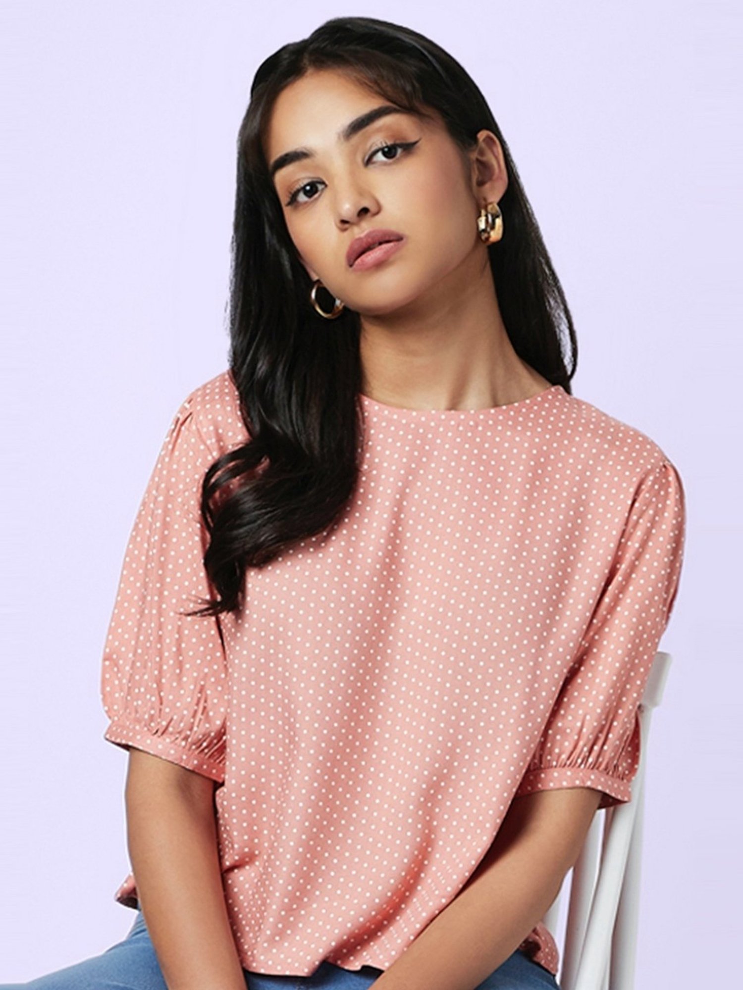 YU by Pantaloons Peach Polka Dots Top