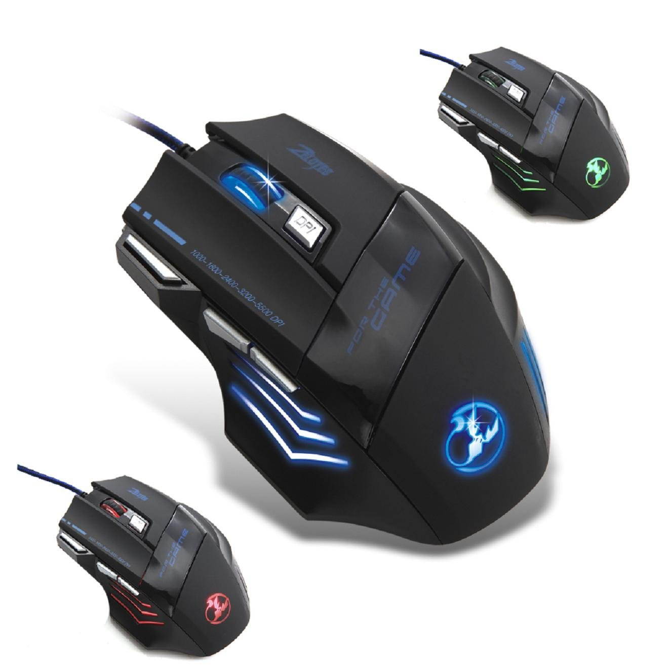 Zelotes 5500 DPI 7 Button LED Optical USB Wired Gaming Mouse Mice for Pro Gamer