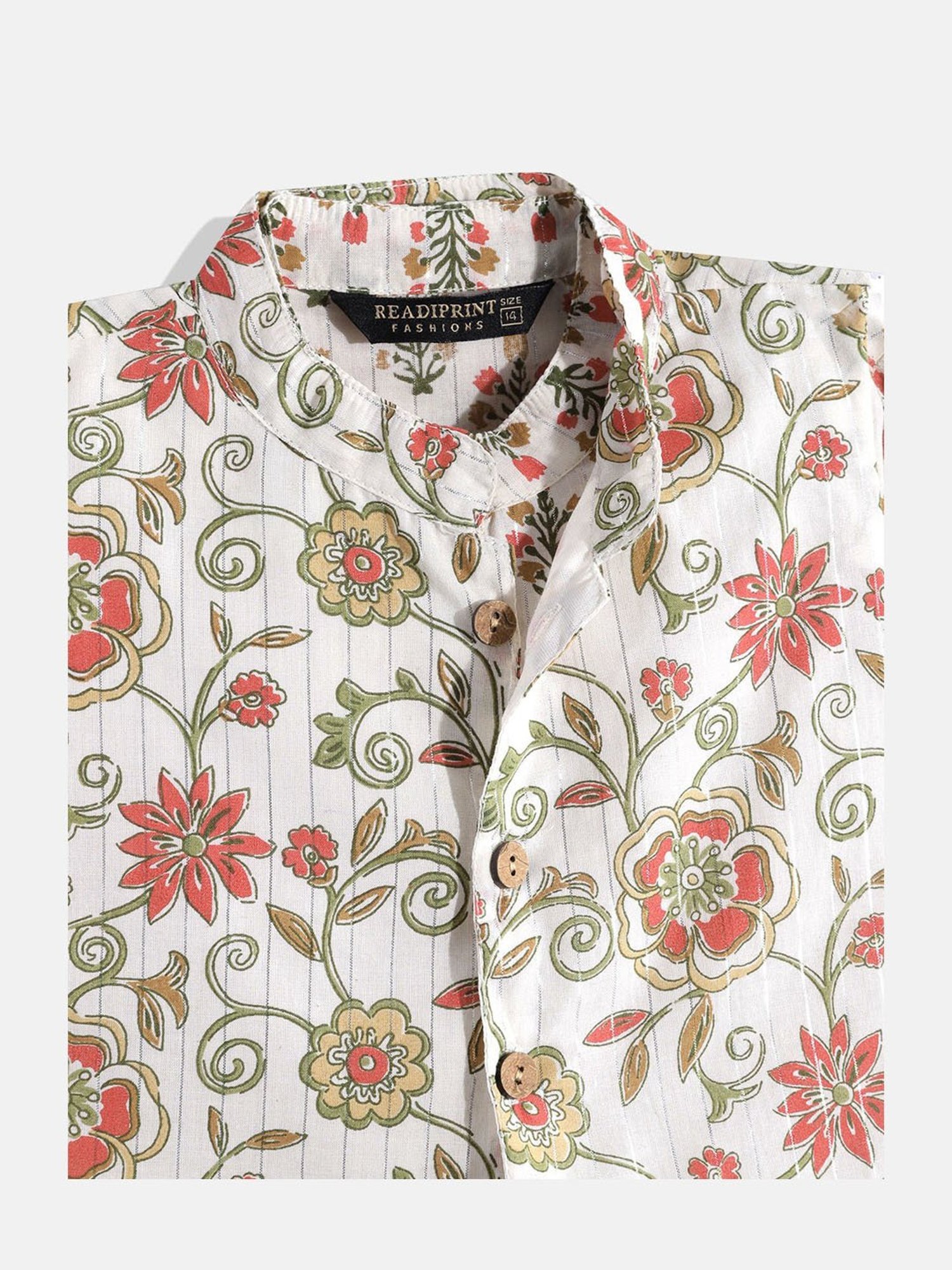 READIPRINT FASHIONS Kids Cream & White Floral Print Full Sleeves Kurta, Nehru Jacket with Pyjamas