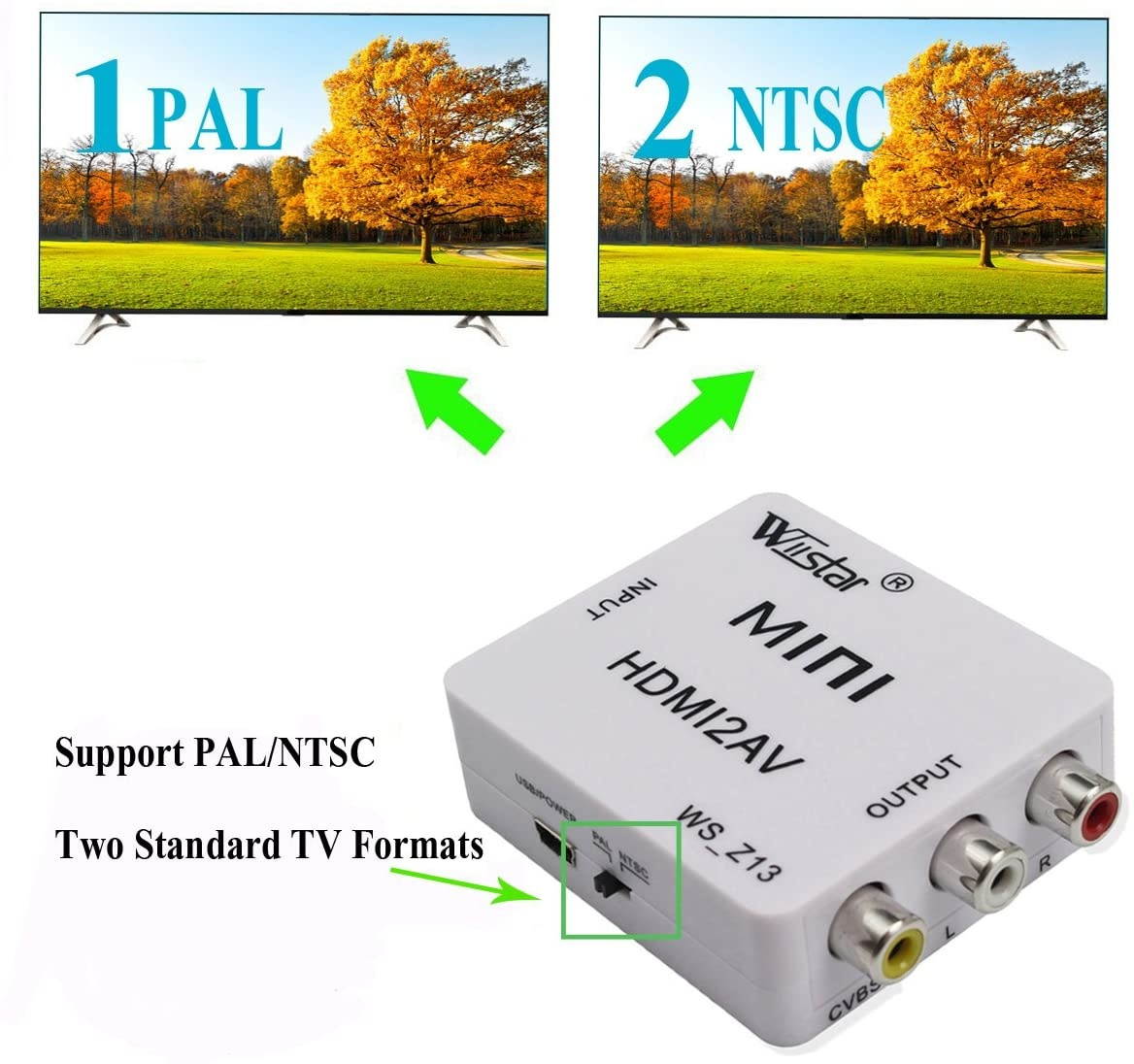 Mini HDMI to AV 3RCA CVBS Composite Video Audio Converter Adapter Support PAL/NTSC for Xbox PS3 PS4 TV STB VHS VCR Camera DVD