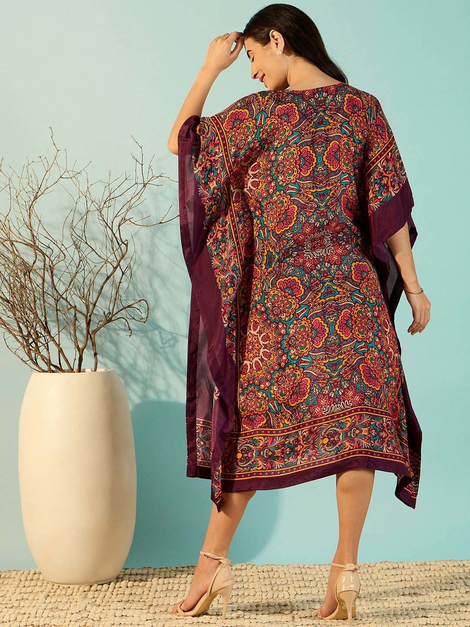 The Kaftan Company Maroon Printed Kaftan