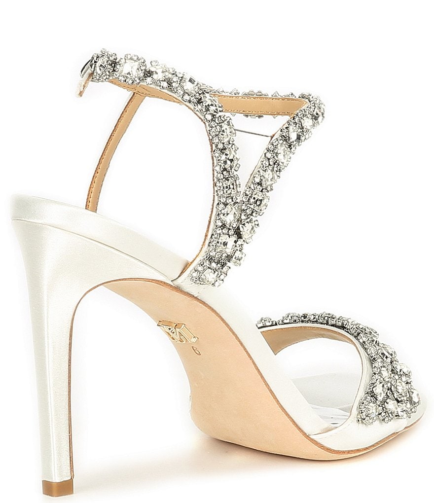 Badgley Mischka Galia Square Toe Crystal Jeweled Satin Dress Sandals
