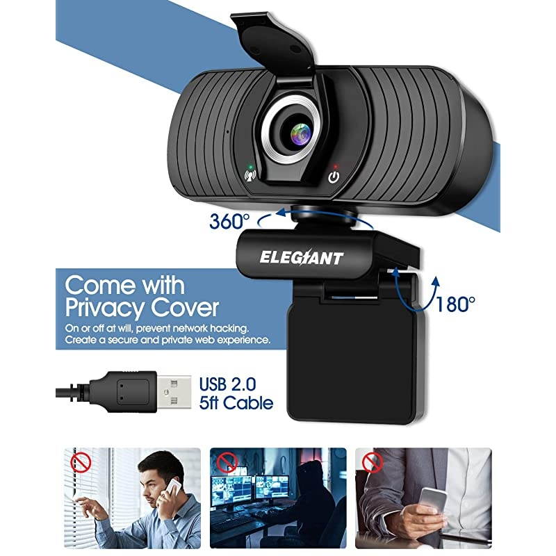 1080P Web Camera, HD Webcam with Microphone & Privacy Cover,  USB Webcam Camera for Computer, Plug and Play, Compatible with Zoom Skype OBS Whatsapp Teams Online Teaching
