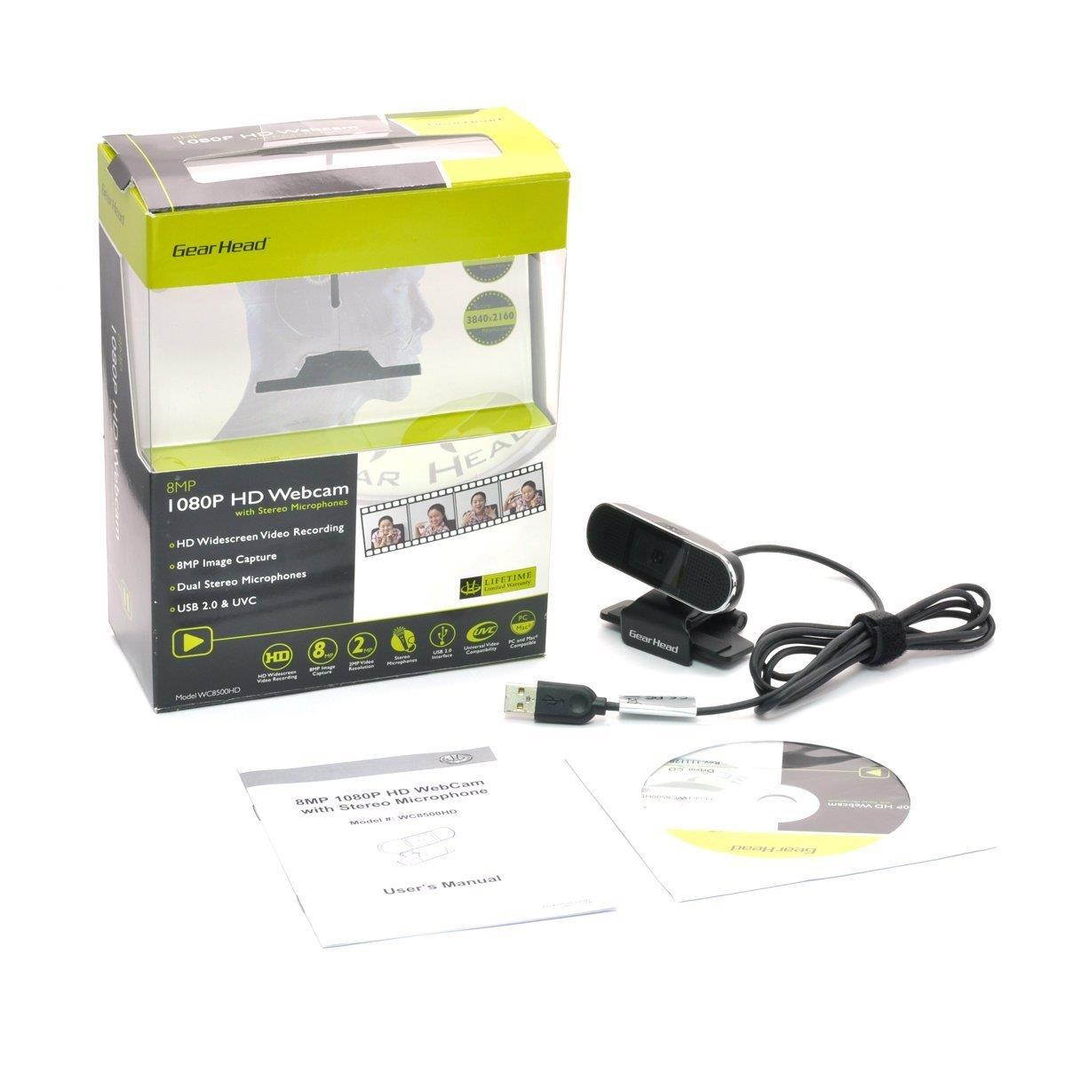 Gear Head WC8500HD Webcam - 2 Megapixel - Black, Silver - USB 2.0 - 8 Megapixel Interpolated - 1920 x 1080 Video - Auto-focus - Widescreen - Microphone