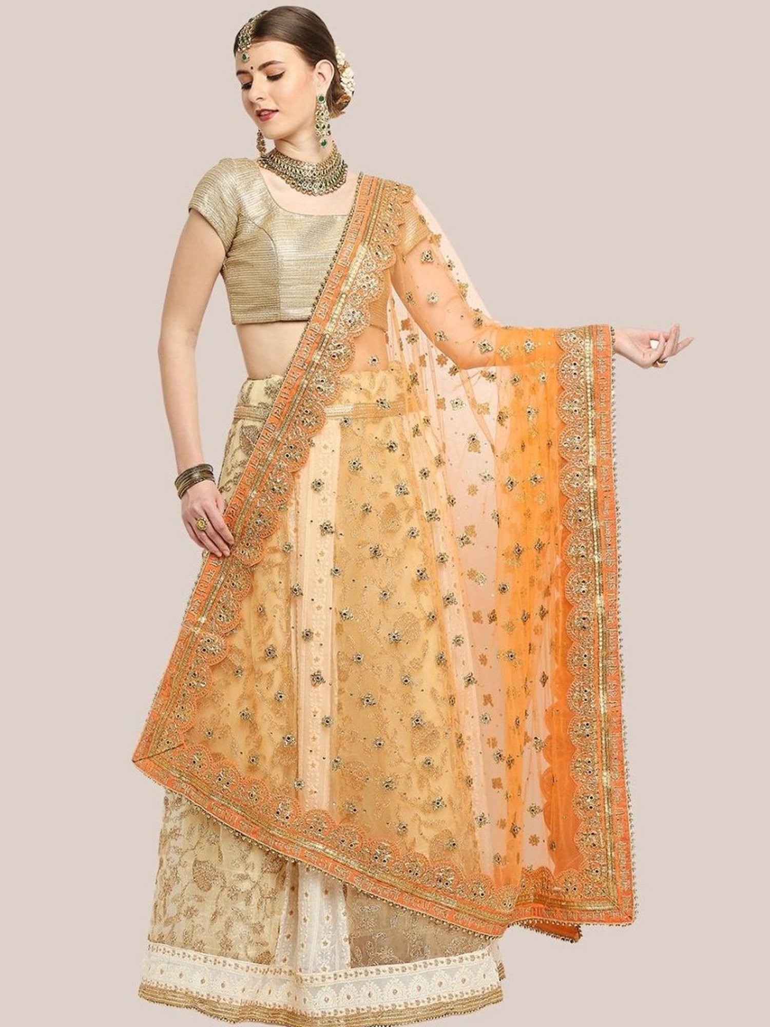 Dupatta Bazaar Peach Zari Work Dupatta