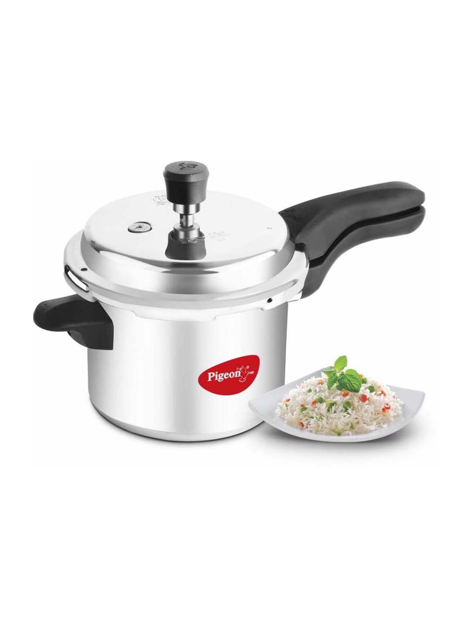 Pigeon Silver & Black Aluminium Induction Friendly Pressure Cooker (5 L) - Set of 1