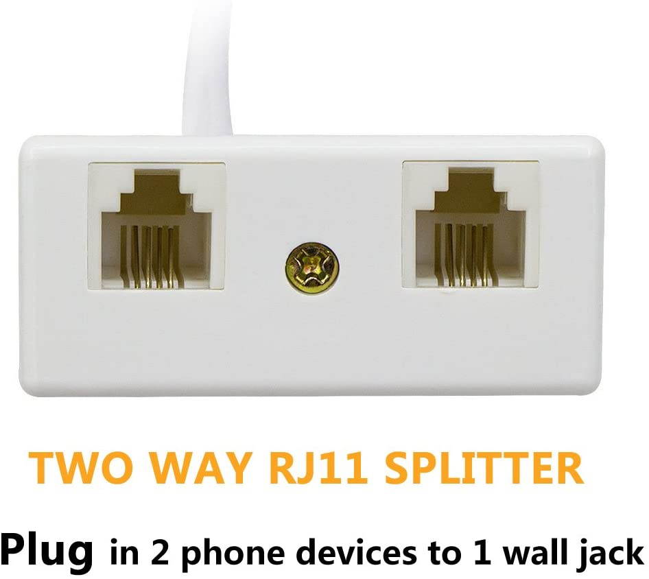 Two Way Telephone Splitters,  Male to 2 Female Converter Cable RJ11 6P4C Telephone Wall Adaptor and Separator for Landline (White, 2 Pack)