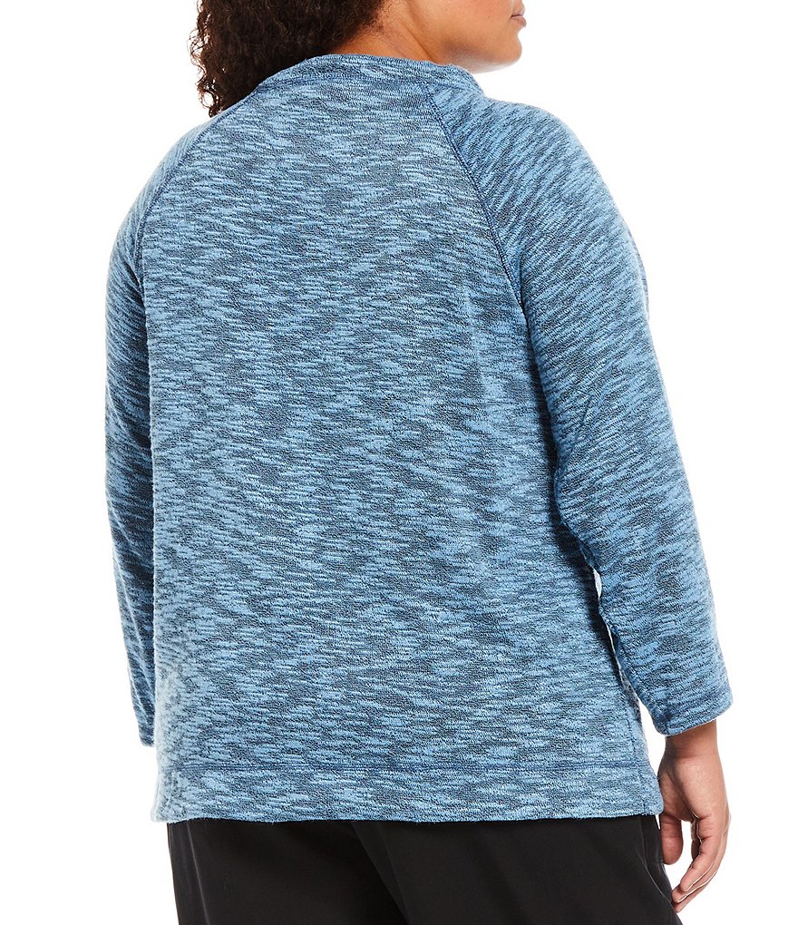 Ruby Rd. Plus Size Marled Slub Knit Drawstring Long Raglan Sleeve Cowl Neck Overlap Hem Pullover