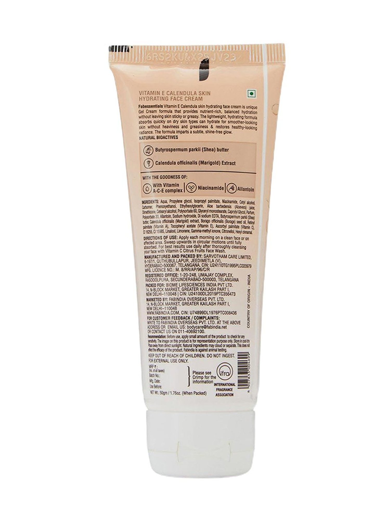 Fabessentials Vitamin E & Calendula Skin Hydrating Face Cream - 50 gm