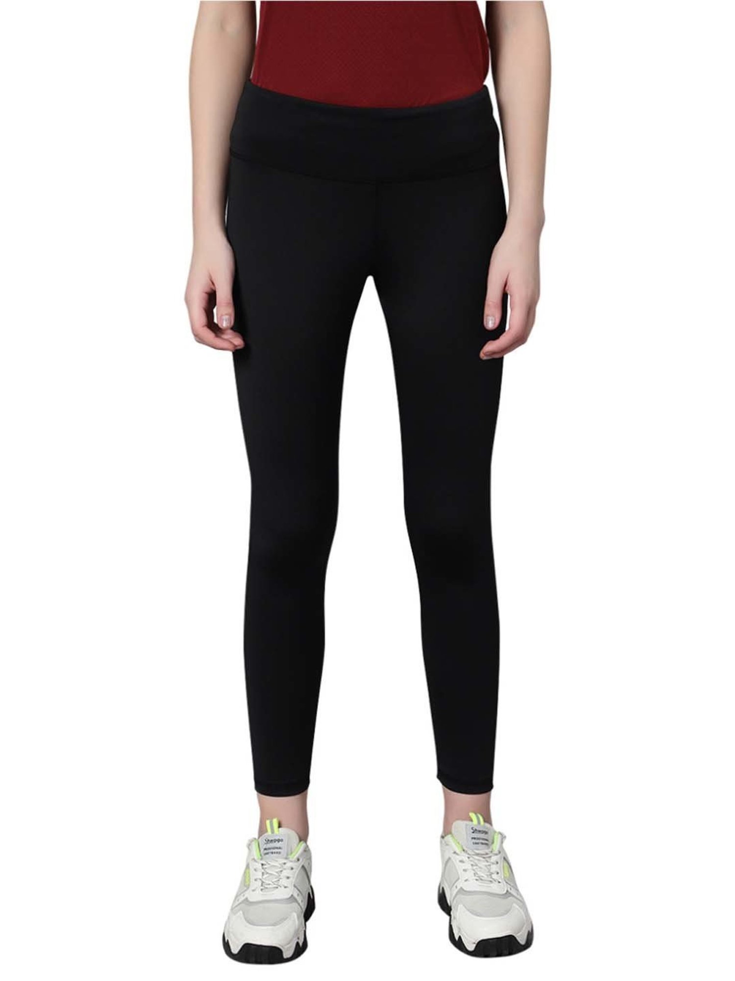 Omtex Black Mid Rise Sports Tights