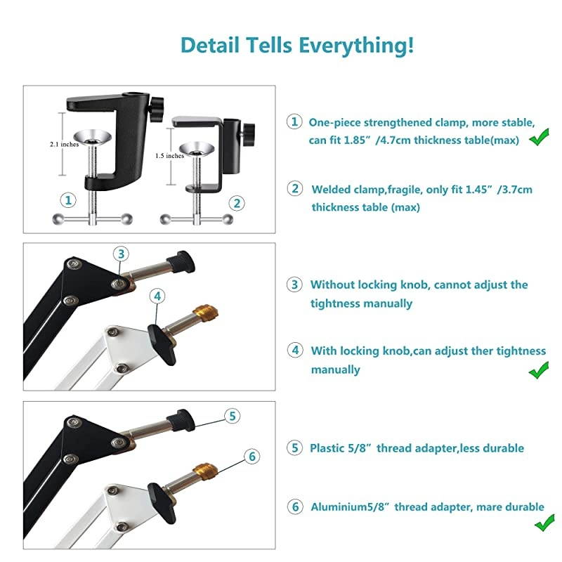 Microphone Boom Stand,  Heavy Duty Studio Suspension Mic Arm Stand for Blue Snowball Yeti with Flexible Standard Condenser Microphone Clip (Red)&hellip;