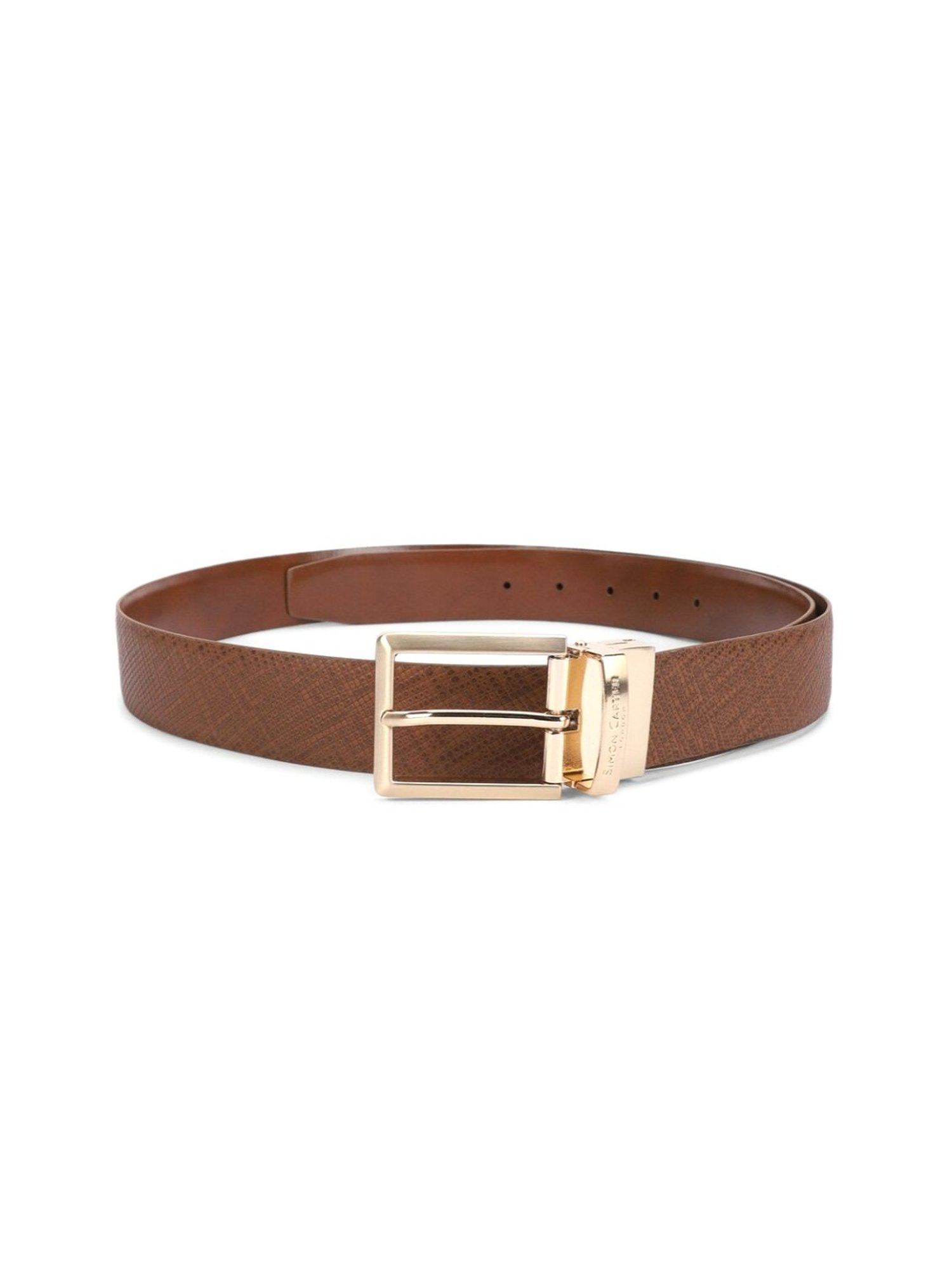 Simon Carter Brown Leather Textured Casual Belt for Men