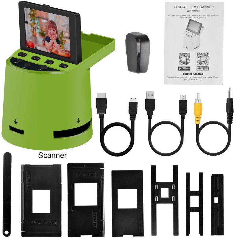 Unique Digital Film Scanner with 22MP, Converts 35mm, 126, 110, Super 8 Films, Slides, Negatives to JPEG, Tilt-Up 3.5" LCD, Transfer Pictures to Phones Via WiFi Connection, MAC and PC Compatible