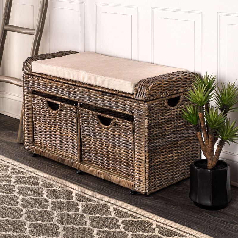 happimess Palermo 34.50" 2 Drawer Wicker Storage Bench, Gray 