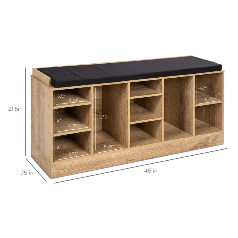 Best Choice Products 46in Shoe Storage Organization Rack Bench for Entryway, Bedroom w/ Padded Seat, 10 Cubbies - Maple